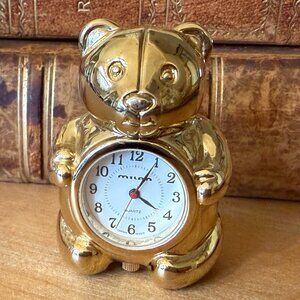 Miniature Milan Brass Teddy Bear Clock Works Perfectly